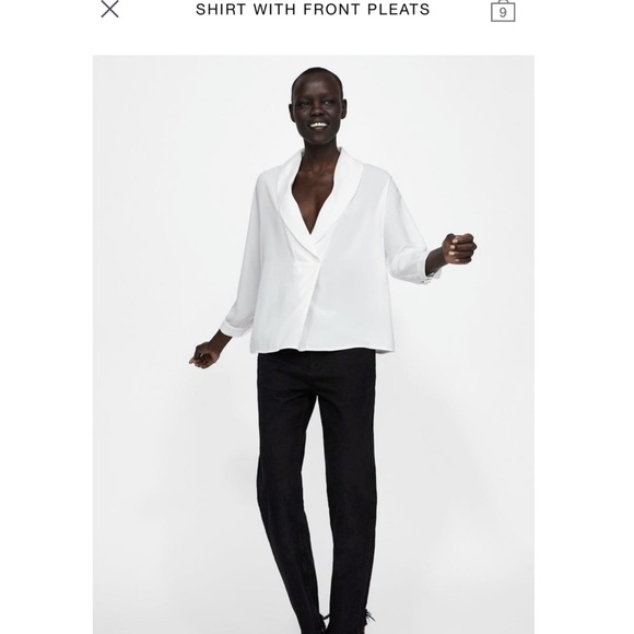 Zara White Flowy Shirt with pleats - Picture 1 of 2
